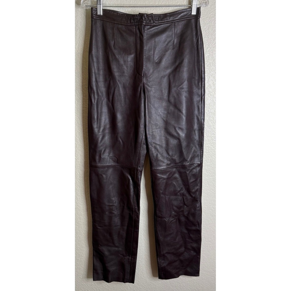 Siena Studio Womens 8‎ (4) Leather Pants Plum High Rise Straight Leg Minimalist